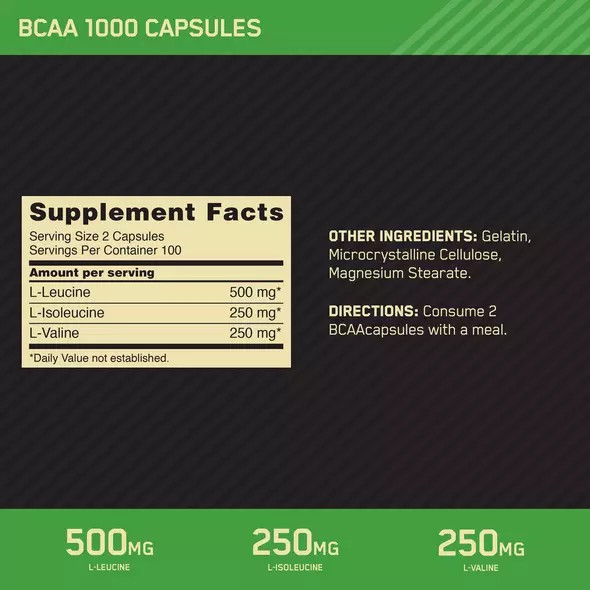 Optimum Nutrition BCAA 1000 200 Capsules (100 Servings) Brasil | YE6792804