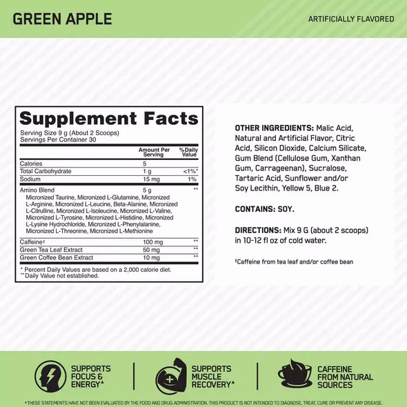 Optimum Nutrition ESSENTIAL AMIN.O. ENERGY® Green Apple 0.6 lb (30 Servings) Brasil | FH9548623