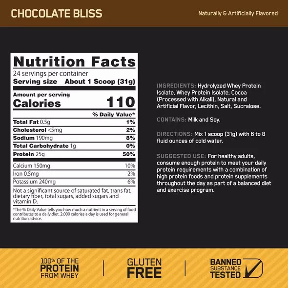 Optimum Nutrition GOLD STANDARD® 100% Isolate Chocolate Bliss 3 lb (44 Servings) Brasil | GW7285603