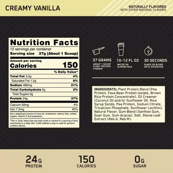 Optimum Nutrition GOLD STANDARD® 100% Plant Creamy Vanilla 0.98 lb (12 Servings) Brasil | MB4912086