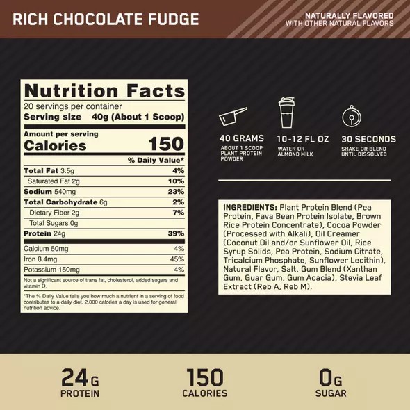 Optimum Nutrition GOLD STANDARD® 100% Plant Rich Chocolate Fudge 1.06 lb (12 Servings) Brasil | QC9671842