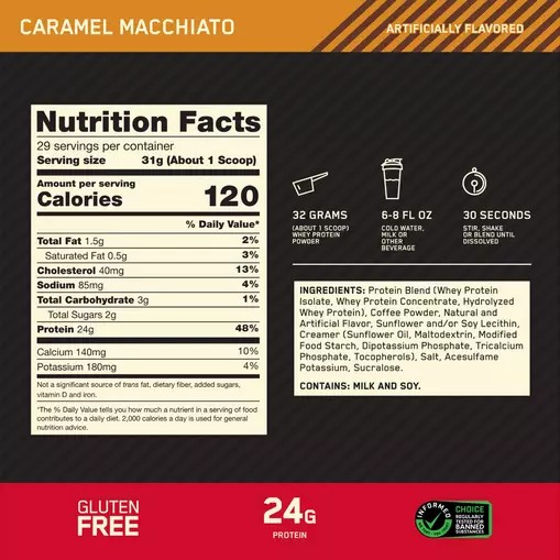 Optimum Nutrition GOLD STANDARD 100% WHEY™ *new* Caramel Macchiato 2 lb (28 Servings) Brasil | AF7908243