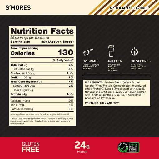 Optimum Nutrition GOLD STANDARD 100% WHEY™ *new* S'mores 2 lb (28 Servings) Brasil | WB8921456