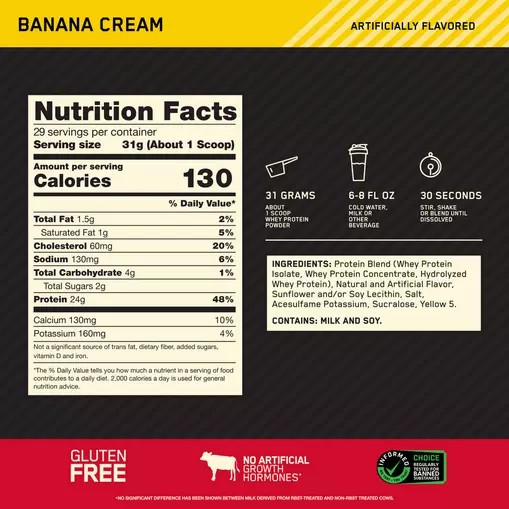 Optimum Nutrition GOLD STANDARD 100% WHEY™ Banana Cream 2 lb (29 Servings) Brasil | EY3698457