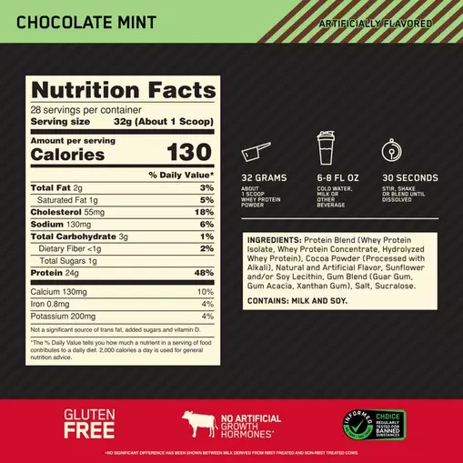 Optimum Nutrition GOLD STANDARD 100% WHEY™ Chocolate Mint 2 lb (28 Servings) Brasil | KI2753804