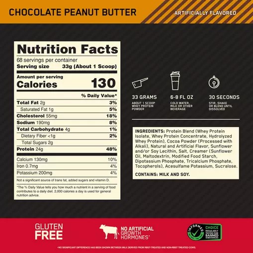 Optimum Nutrition GOLD STANDARD 100% WHEY™ Chocolate Peanut Butter 1.5 lb (22 Servings) Brasil | YJ7192350