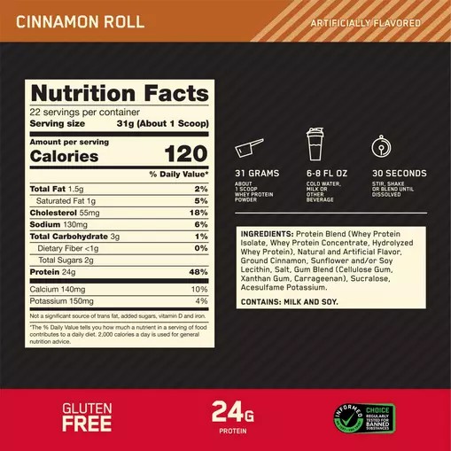 Optimum Nutrition GOLD STANDARD 100% WHEY™ Cinnamon Roll 1.5 lb (22 Servings) Brasil | DH3102964