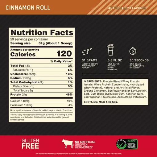 Optimum Nutrition GOLD STANDARD 100% WHEY™ Cinnamon Roll 2 lb (29 Servings) Brasil | YS4501287