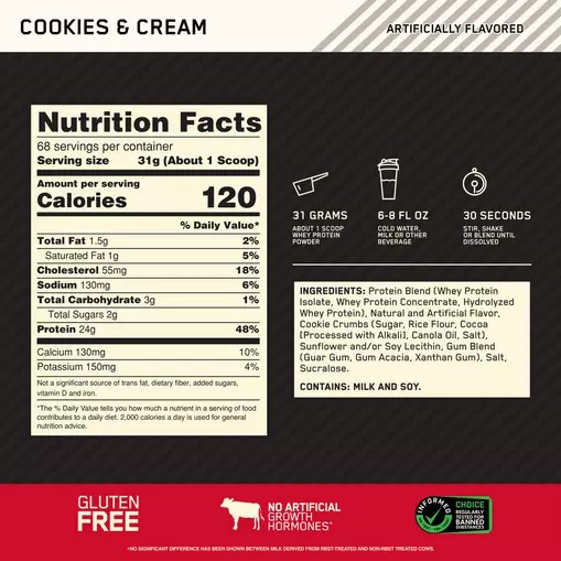 Optimum Nutrition GOLD STANDARD 100% WHEY™ Cookies & Cream 5 lb (68 Servings) Brasil | IH5439167