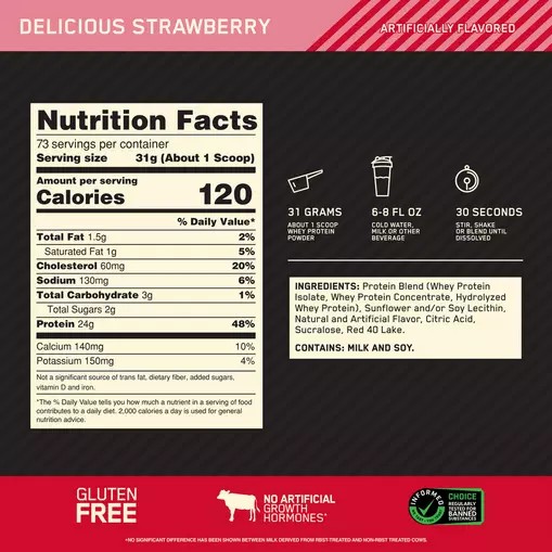 Optimum Nutrition GOLD STANDARD 100% WHEY™ Delicious Strawberry 5 lb (73 Servings) Brasil | XF6503189