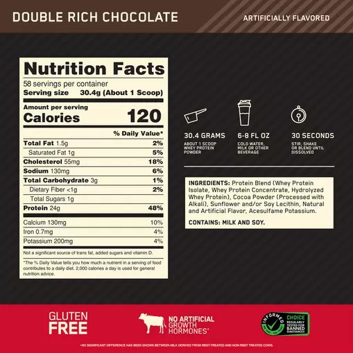 Optimum Nutrition GOLD STANDARD 100% WHEY™ Double Rich Chocolate 4 lb (58 Servings) Brasil | OV7034682