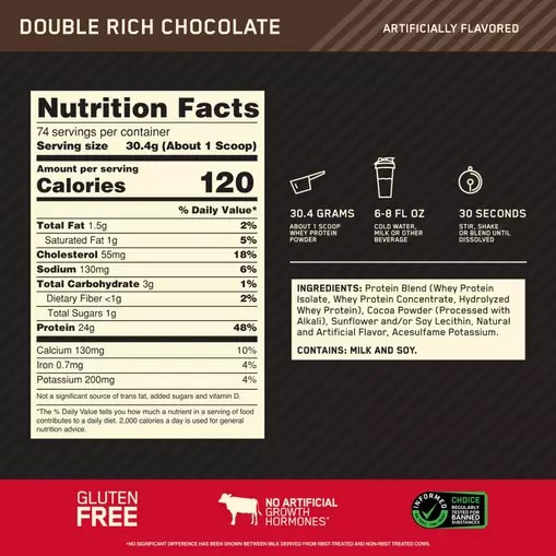 Optimum Nutrition GOLD STANDARD 100% WHEY™ Double Rich Chocolate 5 lb (74 Servings) Brasil | ZK8957260