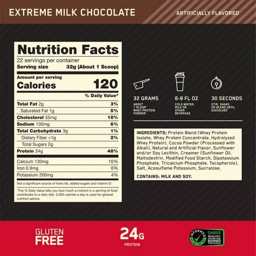 Optimum Nutrition GOLD STANDARD 100% WHEY™ Extreme Milk Chocolate 1.5 lb (22 Servings) Brasil | QC8954602