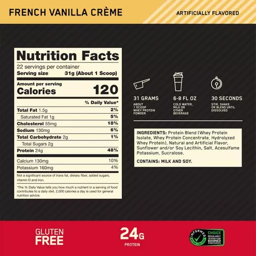 Optimum Nutrition GOLD STANDARD 100% WHEY™ French Vanilla Creme 1.5 lb (22 Servings) Brasil | TZ3648275