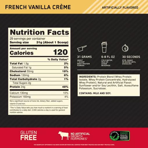 Optimum Nutrition GOLD STANDARD 100% WHEY™ French Vanilla Creme 2 lb (29 Servings) Brasil | XN5839146