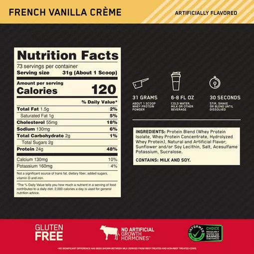 Optimum Nutrition GOLD STANDARD 100% WHEY™ French Vanilla Creme 5 lb (73 Servings) Brasil | BG6917328