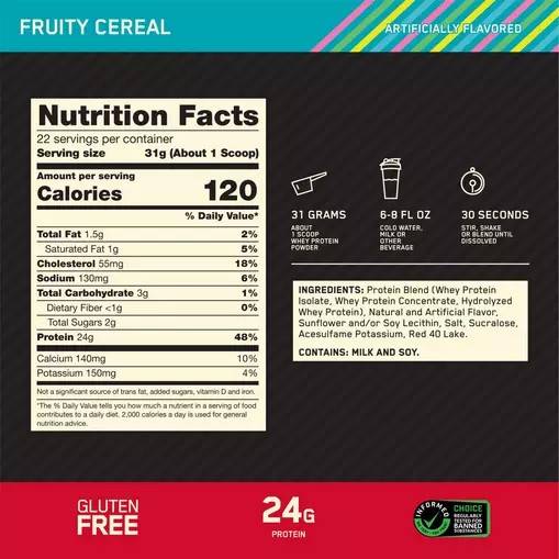 Optimum Nutrition GOLD STANDARD 100% WHEY™ Fruity Cereal 1.5 lb (22 Servings) Brasil | PW9435021