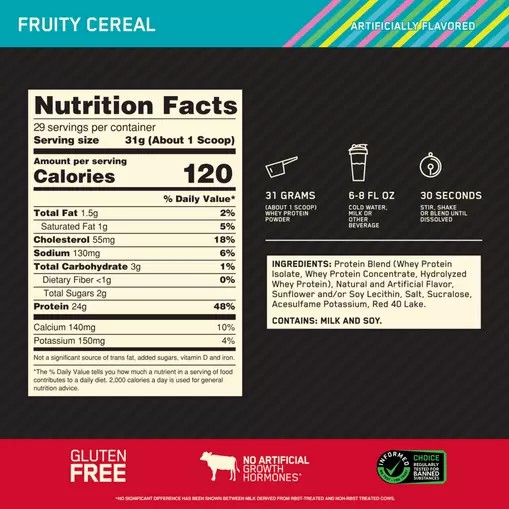 Optimum Nutrition GOLD STANDARD 100% WHEY™ Fruity Cereal 2 lb (29 Servings) Brasil | IG6504178