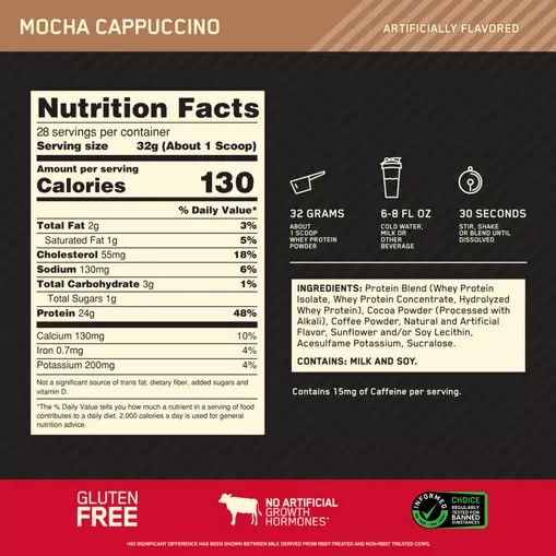 Optimum Nutrition GOLD STANDARD 100% WHEY™ Mocha Cappuccino 2 lb (28 Servings) Brasil | DU3257081