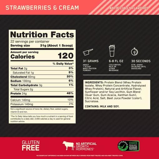 Optimum Nutrition GOLD STANDARD 100% WHEY™ Strawberries & Cream 1.5 lb (22 Servings) Brasil | LH6273958