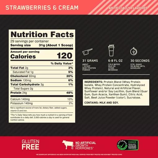 Optimum Nutrition GOLD STANDARD 100% WHEY™ Strawberries & Cream 2 lb (29 Servings) Brasil | BJ2798143