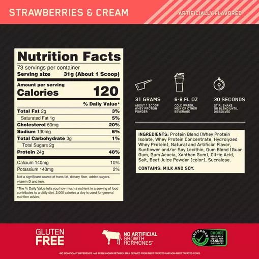 Optimum Nutrition GOLD STANDARD 100% WHEY™ Strawberries & Cream 5 lb (73 Servings) Brasil | TG3017268