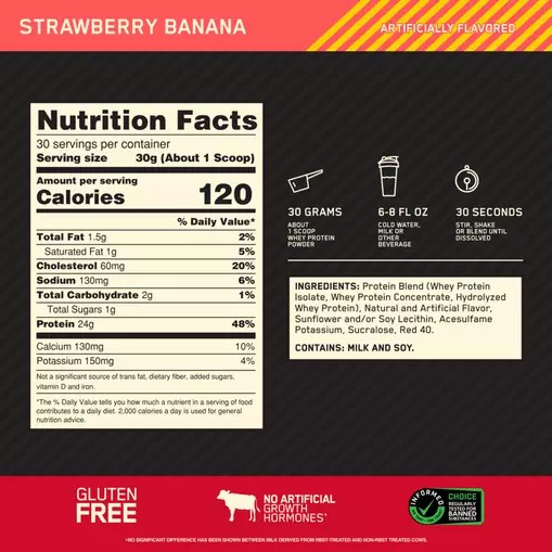 Optimum Nutrition GOLD STANDARD 100% WHEY™ Strawberry Banana 2 lb (30 Servings) Brasil | FH7945132