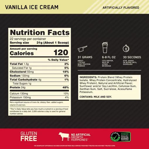 Optimum Nutrition GOLD STANDARD 100% WHEY™ Vanilla Ice Cream 1.5 lb (22 Servings) Brasil | LB1205948