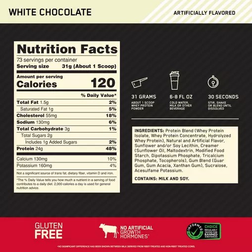 Optimum Nutrition GOLD STANDARD 100% WHEY™ White Chocolate 5 lb (73 Servings) Brasil | MK5078291