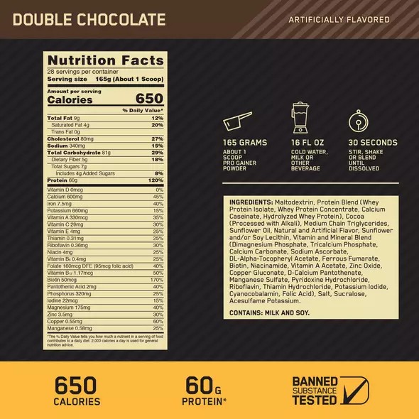 Optimum Nutrition GOLD STANDARD® Pro Gainer Double Chocolate 10.19 lb (28 Servings) Brasil | HL6549371