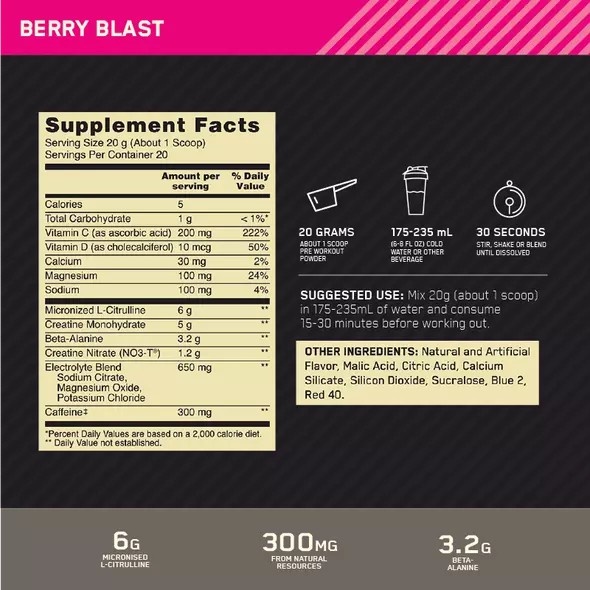 Optimum Nutrition Gold Standard Pre Advanced Berry Blast 20 Serves Brasil | YE0937512