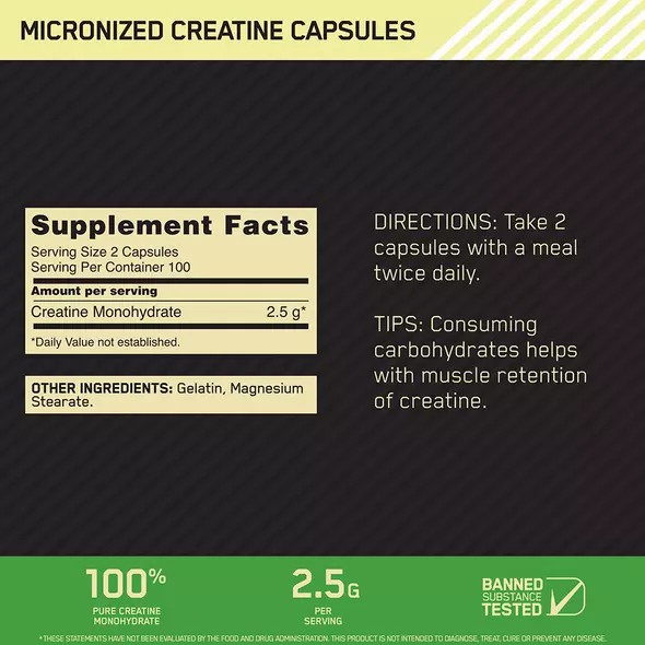 Optimum Nutrition Micronized Creatine Capsules 200 Capsules (100 Servings) Brasil | SI2761304