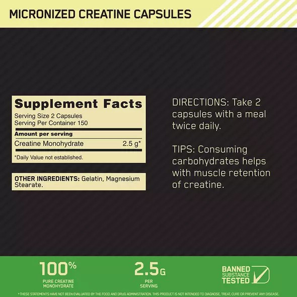 Optimum Nutrition Micronized Creatine Capsules 300 Capsules (150 Servings) Brasil | KF5261498