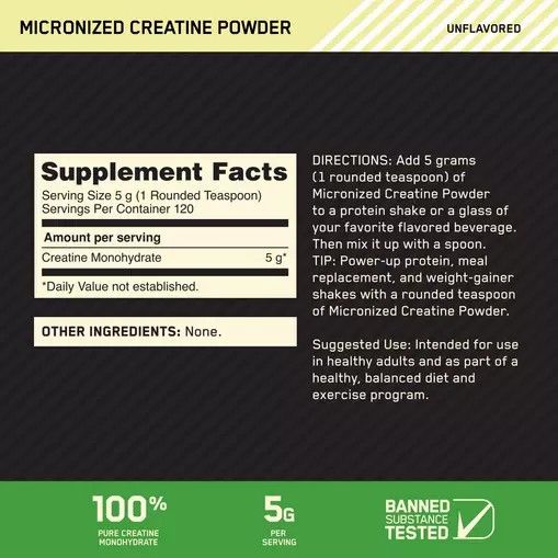 Optimum Nutrition Micronized Creatine Powder Unflavored 1.32 lb (120 Servings) Brasil | WO0795461