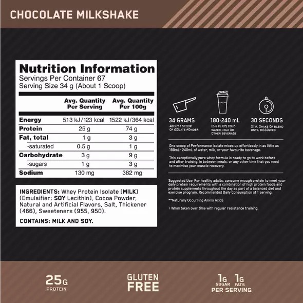 Optimum Nutrition Performance Isolate Chocolate 2.27kg Brasil | YH9354281