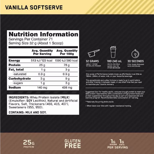 Optimum Nutrition Performance Isolate Vanilla 2.27kg Brasil | LU9524817