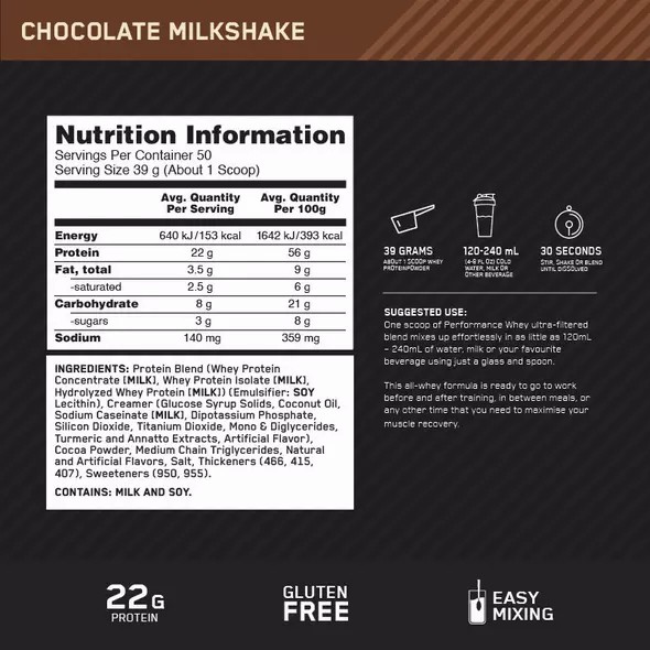 Optimum Nutrition Performance Whey Chocolate 1.95kg Brasil | AJ4653980