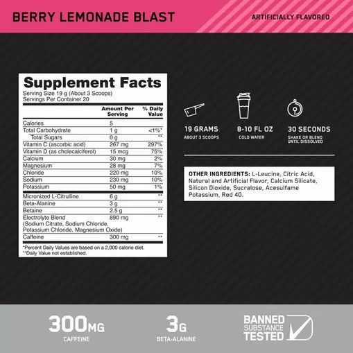 Optimum Nutrition Platinum Igniter Berry Lemonade Blast 0.84 lb (20 Servings) Brasil | SU0148275