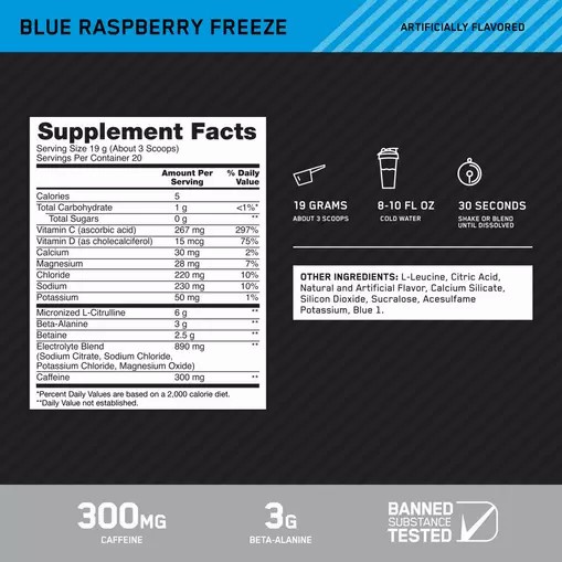 Optimum Nutrition Platinum Igniter Blue Raspberry Freeze 0.84 lb (20 Servings) Brasil | BN6189204