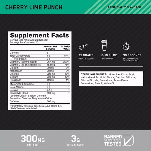 Optimum Nutrition Platinum Igniter Cherry Lime Punch 0.84 lb (20 Servings) Brasil | SI3756218